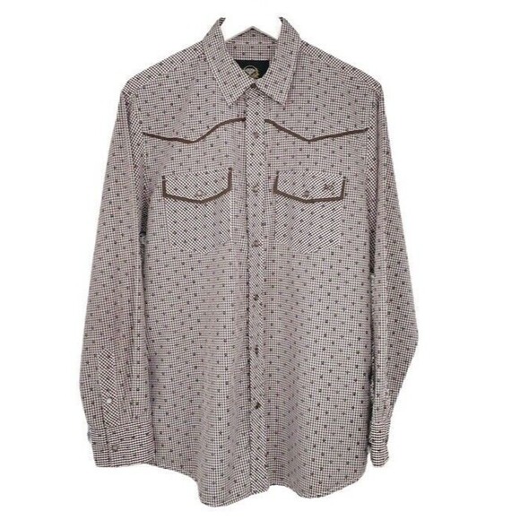 White Diamonds Boots Long Sleeve Snap Shirt Brown Western Wear MEDIUM - Picture 1 of 8